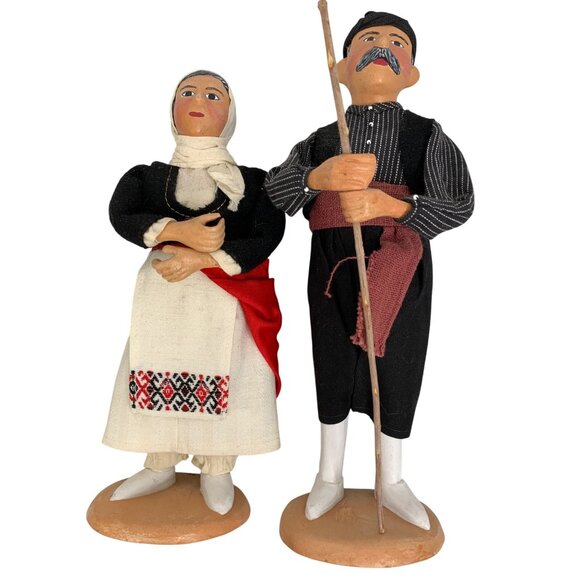 VTG Handmade Greek Traditional Attire Folk Art Dolls 13" Set C10527 - Picture 8 of 8